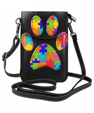 Footprint Paw Jigsaw Autism Women Cell Phone Purse Small Crossbody Bag Leather Shoulder Bag Card Holder Wallet $21.82 Crossbo...