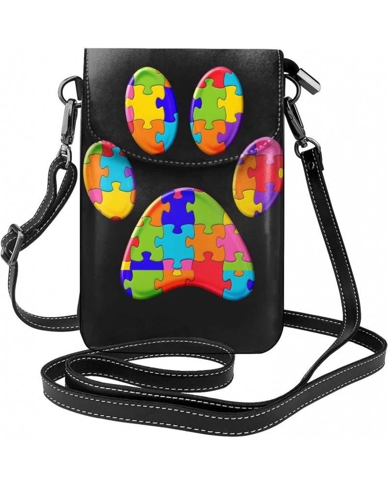 Footprint Paw Jigsaw Autism Women Cell Phone Purse Small Crossbody Bag Leather Shoulder Bag Card Holder Wallet $21.82 Crossbo...