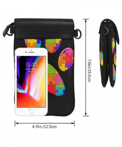 Footprint Paw Jigsaw Autism Women Cell Phone Purse Small Crossbody Bag Leather Shoulder Bag Card Holder Wallet $21.82 Crossbo...