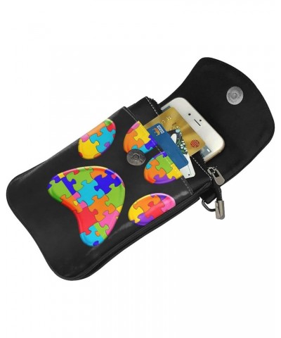 Footprint Paw Jigsaw Autism Women Cell Phone Purse Small Crossbody Bag Leather Shoulder Bag Card Holder Wallet $21.82 Crossbo...