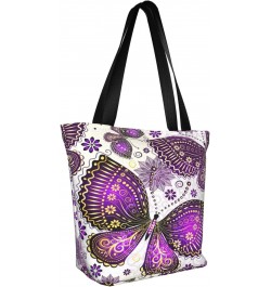 Shoulder Bag Violet Gold Butterflies Canvas Multipurpose Handbag For Women Men $14.95 Totes