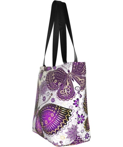 Shoulder Bag Violet Gold Butterflies Canvas Multipurpose Handbag For Women Men $14.95 Totes