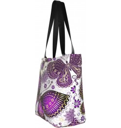 Shoulder Bag Violet Gold Butterflies Canvas Multipurpose Handbag For Women Men $14.95 Totes