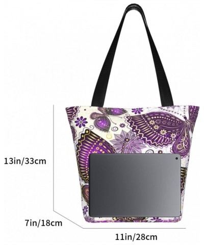 Shoulder Bag Violet Gold Butterflies Canvas Multipurpose Handbag For Women Men $14.95 Totes