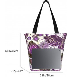 Shoulder Bag Violet Gold Butterflies Canvas Multipurpose Handbag For Women Men $14.95 Totes