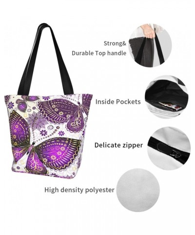 Shoulder Bag Violet Gold Butterflies Canvas Multipurpose Handbag For Women Men $14.95 Totes