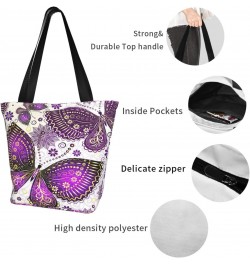 Shoulder Bag Violet Gold Butterflies Canvas Multipurpose Handbag For Women Men $14.95 Totes