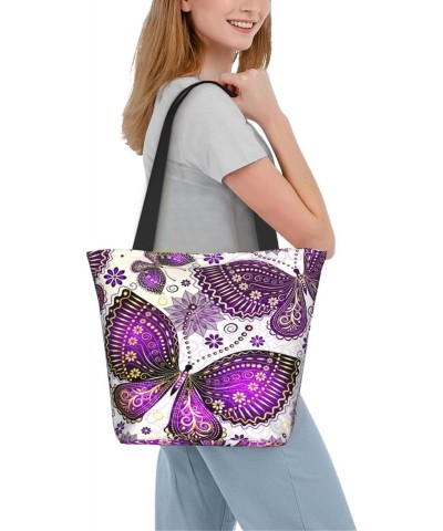 Shoulder Bag Violet Gold Butterflies Canvas Multipurpose Handbag For Women Men $14.95 Totes