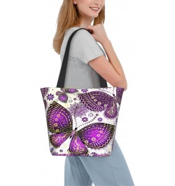 Shoulder Bag Violet Gold Butterflies Canvas Multipurpose Handbag For Women Men $14.95 Totes