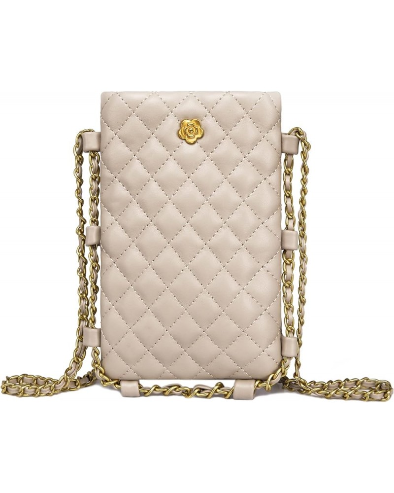 Small Crossbody Cell Phone Purse for Women Soft Chain Quilted Cellphone Wallet Bag B Khaki $12.53 Crossbody Bags