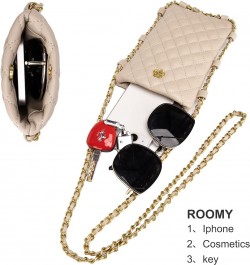 Small Crossbody Cell Phone Purse for Women Soft Chain Quilted Cellphone Wallet Bag B Khaki $12.53 Crossbody Bags