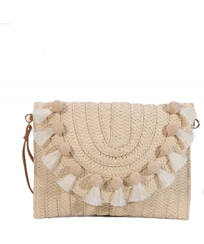 Straw Clutch,Straw Handbag Clutch for Women Summer Beach Straw Woven Envelope Purse Wallet Cream $31.04 Totes