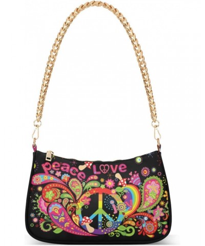 Hippie Peace and Love Symbol Paisley Shoulder Bag Purse for Women Tote Handbag with Zipper Closure $13.64 Totes