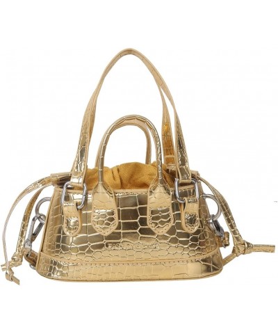 Women Shoulder Bag Retro Pattern Satchel Bags Drawstring Mini Bag Purse Bag Gold $9.58 Satchels