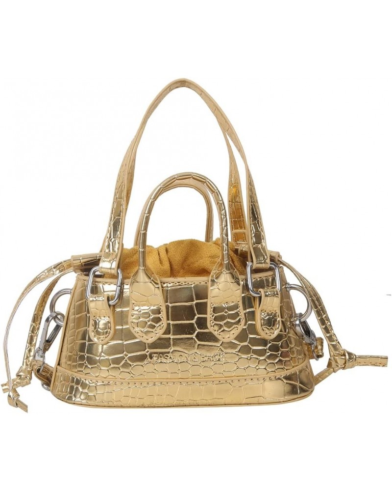 Women Shoulder Bag Retro Pattern Satchel Bags Drawstring Mini Bag Purse Bag Gold $9.58 Satchels