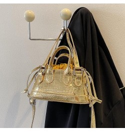 Women Shoulder Bag Retro Pattern Satchel Bags Drawstring Mini Bag Purse Bag Gold $9.58 Satchels