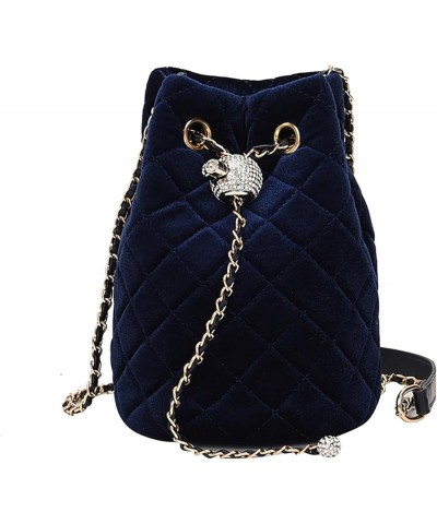 Vintage Quilting Velvet Bucket Bags Crossbody Shoulder Bag for Shopping, Work, Casual Blue $9.87 Totes