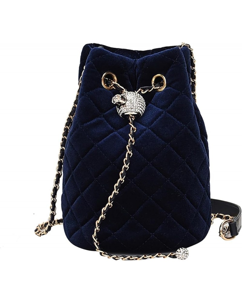 Vintage Quilting Velvet Bucket Bags Crossbody Shoulder Bag for Shopping, Work, Casual Blue $9.87 Totes