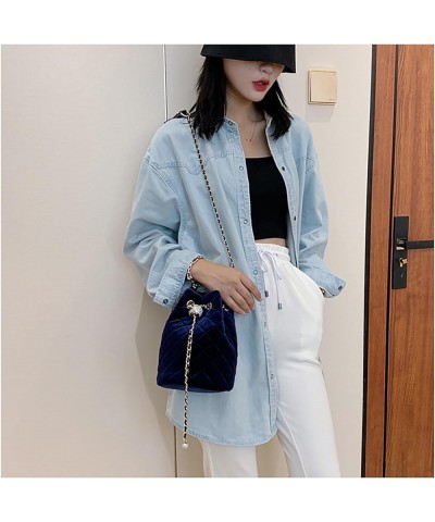 Vintage Quilting Velvet Bucket Bags Crossbody Shoulder Bag for Shopping, Work, Casual Blue $9.87 Totes