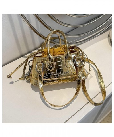 Women Shoulder Bag Retro Pattern Satchel Bags Drawstring Mini Bag Purse Bag Gold $9.58 Satchels