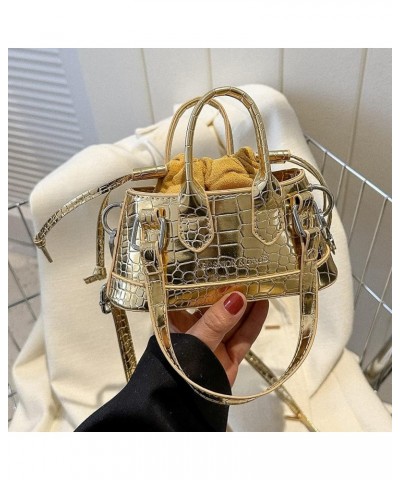 Women Shoulder Bag Retro Pattern Satchel Bags Drawstring Mini Bag Purse Bag Gold $9.58 Satchels