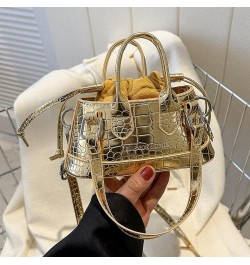 Women Shoulder Bag Retro Pattern Satchel Bags Drawstring Mini Bag Purse Bag Gold $9.58 Satchels