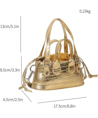 Women Shoulder Bag Retro Pattern Satchel Bags Drawstring Mini Bag Purse Bag Gold $9.58 Satchels