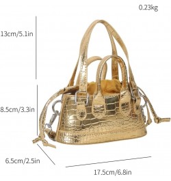 Women Shoulder Bag Retro Pattern Satchel Bags Drawstring Mini Bag Purse Bag Gold $9.58 Satchels