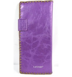 Embroidered Hummingbird and Poppy Flower Faux Leather Large Flat Wallet (Brown) Purple $23.30 Wallets