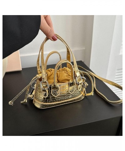 Women Shoulder Bag Retro Pattern Satchel Bags Drawstring Mini Bag Purse Bag Gold $9.58 Satchels