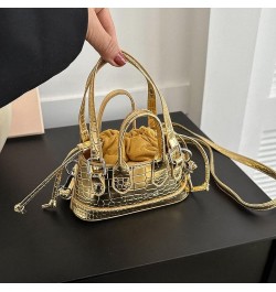 Women Shoulder Bag Retro Pattern Satchel Bags Drawstring Mini Bag Purse Bag Gold $9.58 Satchels