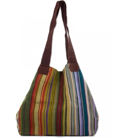 Handwoven Cotton Tote Colorful Striped Handbag Multicolor Guatemala 'Earth and Sky' $47.16 Shoulder Bags