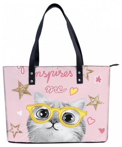 Cute Cartoon Cat Pattern Tote Bag Lightweight Handbag for Shopping Gym Hiking Travel Pool Yoga Shoulder Bag with Outer Zipper...