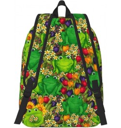 Frog Print Unisex Canvas Backpack Cute Backpack For Travel Sports Casual Aesthetic Backpack Black Medium $24.21 Backpacks