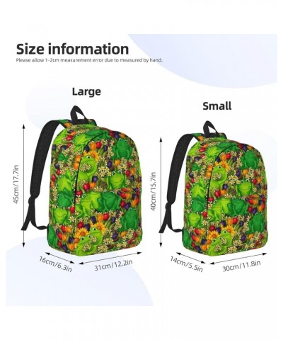 Frog Print Unisex Canvas Backpack Cute Backpack For Travel Sports Casual Aesthetic Backpack Black Medium $24.21 Backpacks