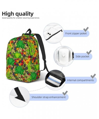 Frog Print Unisex Canvas Backpack Cute Backpack For Travel Sports Casual Aesthetic Backpack Black Medium $24.21 Backpacks