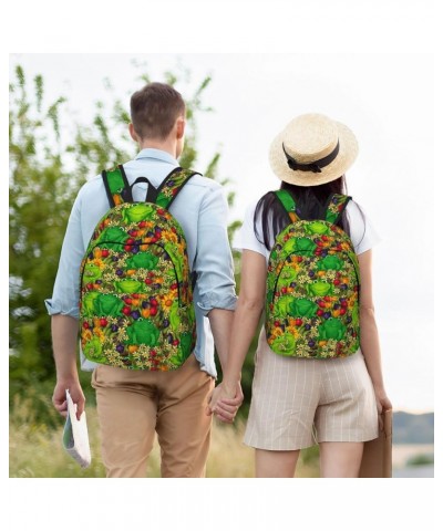 Frog Print Unisex Canvas Backpack Cute Backpack For Travel Sports Casual Aesthetic Backpack Black Medium $24.21 Backpacks