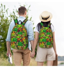 Frog Print Unisex Canvas Backpack Cute Backpack For Travel Sports Casual Aesthetic Backpack Black Medium $24.21 Backpacks