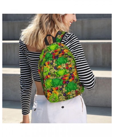 Frog Print Unisex Canvas Backpack Cute Backpack For Travel Sports Casual Aesthetic Backpack Black Medium $24.21 Backpacks