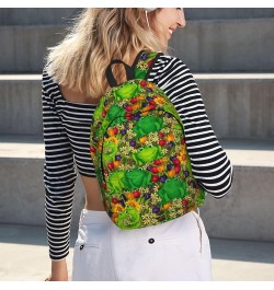 Frog Print Unisex Canvas Backpack Cute Backpack For Travel Sports Casual Aesthetic Backpack Black Medium $24.21 Backpacks