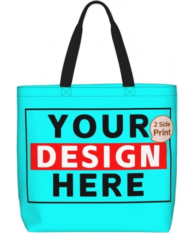 Custom Tote Bags with Team Logo Image Text Custom Bags for Small Business Personalized Tote Bags In Bulk for Girls Women Cyan...