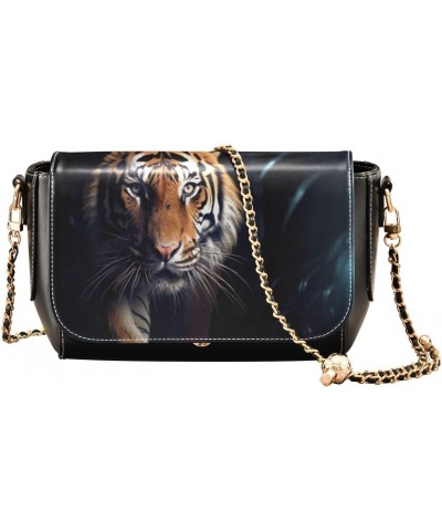 Wild Tiger Black Crossbody Bags for Women Retro Cross Body Purse Small PU Leather Shoulder Handbags with Chain Strap $17.84 C...