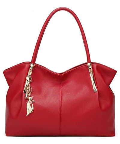 Purses and Handbags for Women Shoulder Bags PU Leather Top-Handle Bags Totes With Pendant Red $19.26 Shoulder Bags