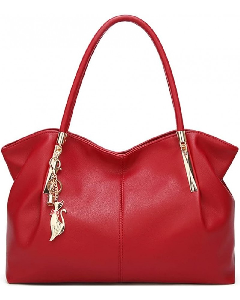 Purses and Handbags for Women Shoulder Bags PU Leather Top-Handle Bags Totes With Pendant Red $19.26 Shoulder Bags