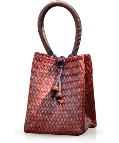 Hand-woven Mini Retro Straw Handbag Bag Summer Boho Rattan Tote Travel Bag with Wooden Beaded Tassel Pendant (Brown) $31.08 T...