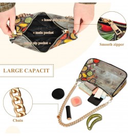 Spices Herbs Tomato Chili Garlic Shoulder Bag for Women Hobo Tote Handbag Gold Chain Crossbody Bag with Zipper Clutch Purse H...