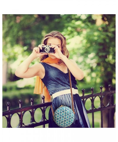 Rattan Crossbody Bag for Women, Floral Pattern Handwoven Round Rattan Shoulder Bag, Summer Beach Weave Shoulder Bag Handbag w...