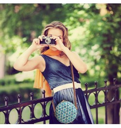 Rattan Crossbody Bag for Women, Floral Pattern Handwoven Round Rattan Shoulder Bag, Summer Beach Weave Shoulder Bag Handbag w...