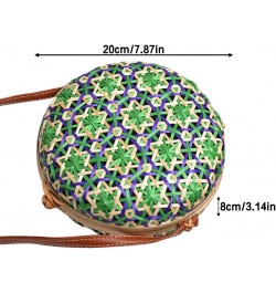 Rattan Crossbody Bag for Women, Floral Pattern Handwoven Round Rattan Shoulder Bag, Summer Beach Weave Shoulder Bag Handbag w...