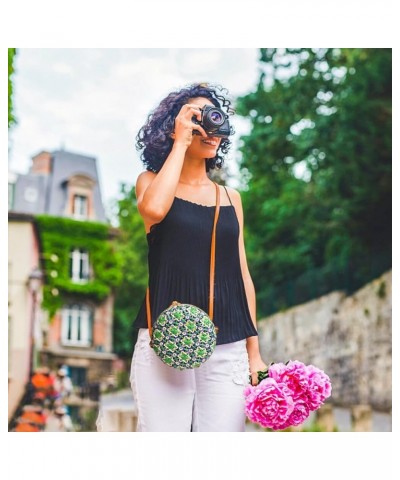 Rattan Crossbody Bag for Women, Floral Pattern Handwoven Round Rattan Shoulder Bag, Summer Beach Weave Shoulder Bag Handbag w...